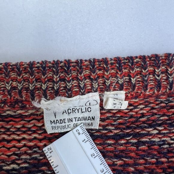 Vintage Cable Knit Acrylic Cardigan Sweater Chunky Fisherman Women's Large Red - Picture 13 of 16